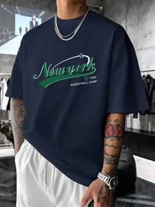 Summer New York Basketball Camp Printed Short Sleeve T-Shirt Men, American Vintage Sports Style Loose Fit Round Neck Half Sleeve Top