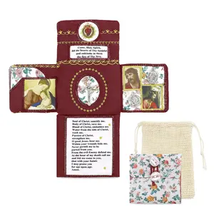 Handmade Catholic Prayer Pocket – Sacred Heart & Virgin Mary Crucifix with Prayer Card | Vintage Fabric Travel Blessing Bag for Home Altar, Hospital Visits, Gift for Mom & Grandma | Religious Comfort, Healing Faith, Spiritual Communion | Drawstring Sack