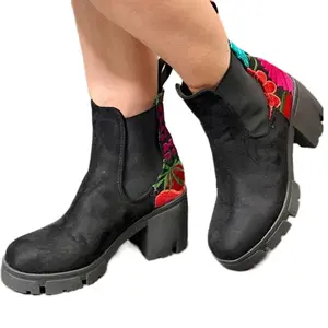 Bota alta bordada gamuza - Beautiful Embroidered Boot - Handmade in Mexico, Floral Design, Casual & Formal, Mexican boot  Women bota artesanal