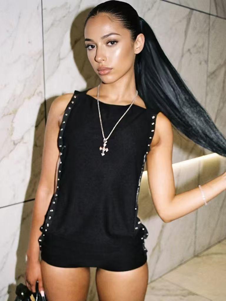 Summer Basic Sleeveless Hollow Out Mini Dress |Slim Fit Street Style Casual #SummerWomenswear#StreetStyleFashion #BasicDress #CasualWear