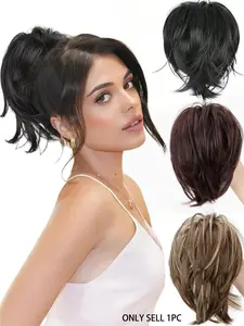 Ponytail Extension 8" Short Claw Clip Ponytail Messy Straight Hair Bun Hair Piece Synthetic Clip In Wig Extensions Natural Straight Chignon Updo Hairpieces For Women