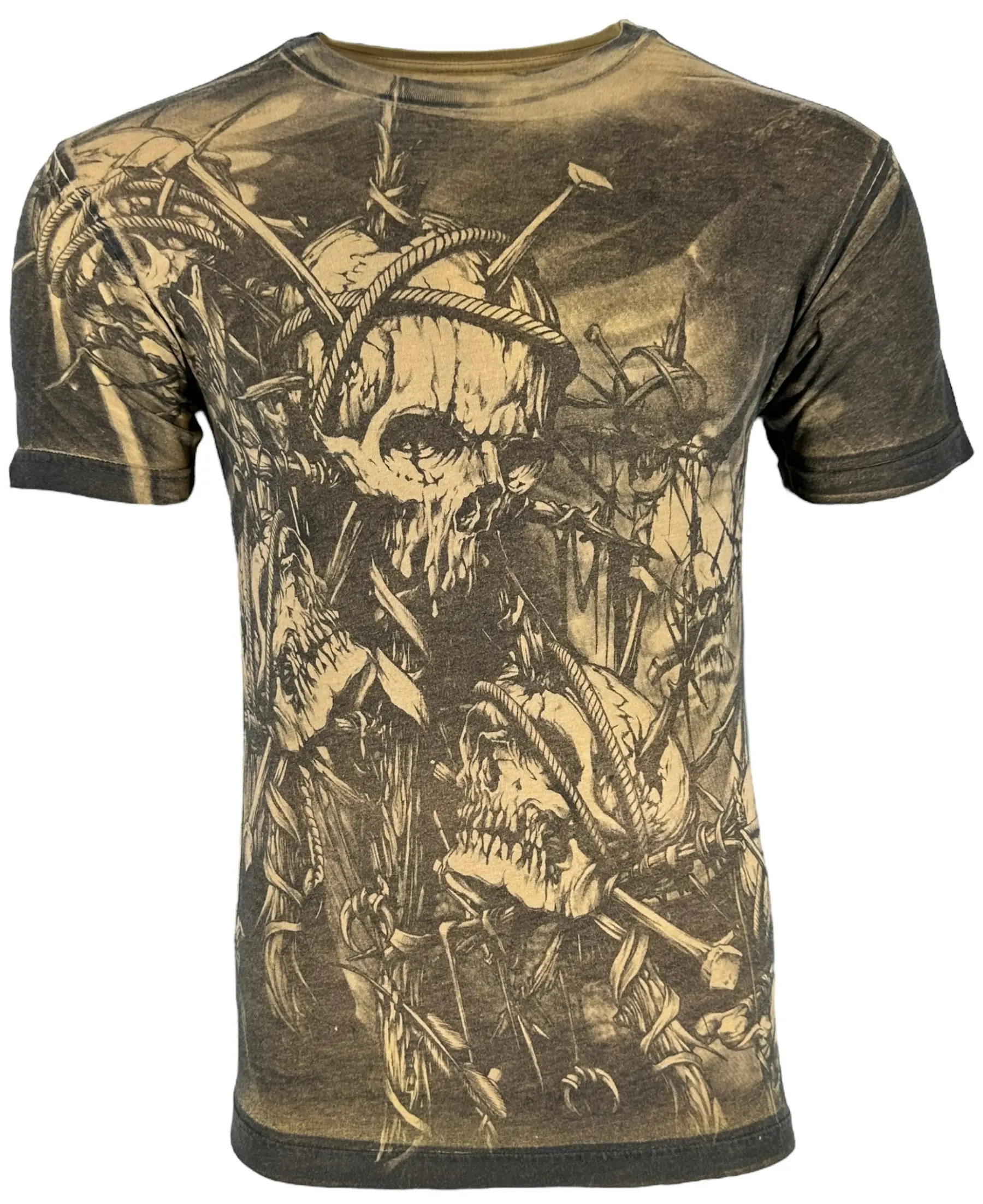Xtreme Couture by Affliction Men's Gothic Biker Fitted Cut Cotton Short-Sleeve Crew Neck Tshirt, Front & Back Print Headhunter Casual Top (Refer to Sizing Chart), Crew Men's Short-Sleeve T-Shirts, Gothic Print Men's Short-Sleeve T-Shirts