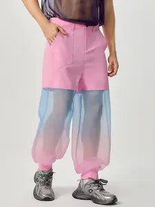 Men Colorblock Sheer Casual Long Bottoms Cargo Trousers Party Street Harem Pants, Menswear, Casual Beach Pants