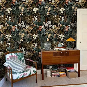 Vintage Dark Floral Peel and Stick Self-Adhesive Wallpaper - Waterproof Self-Adhesive | Easy Install Removable Contact Paper for Bedroom & Living Room Wall Renovation Peel and Stick Wallpaper Designs