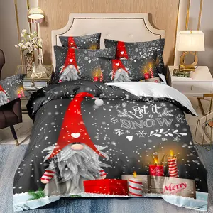 Holiday Cartoon Candle Christmas Quilt Set – 3-Piece Soft Duvet Cover with Pillowcases, Festive, Comfortable & Machine Washable, Great Gift Idea
