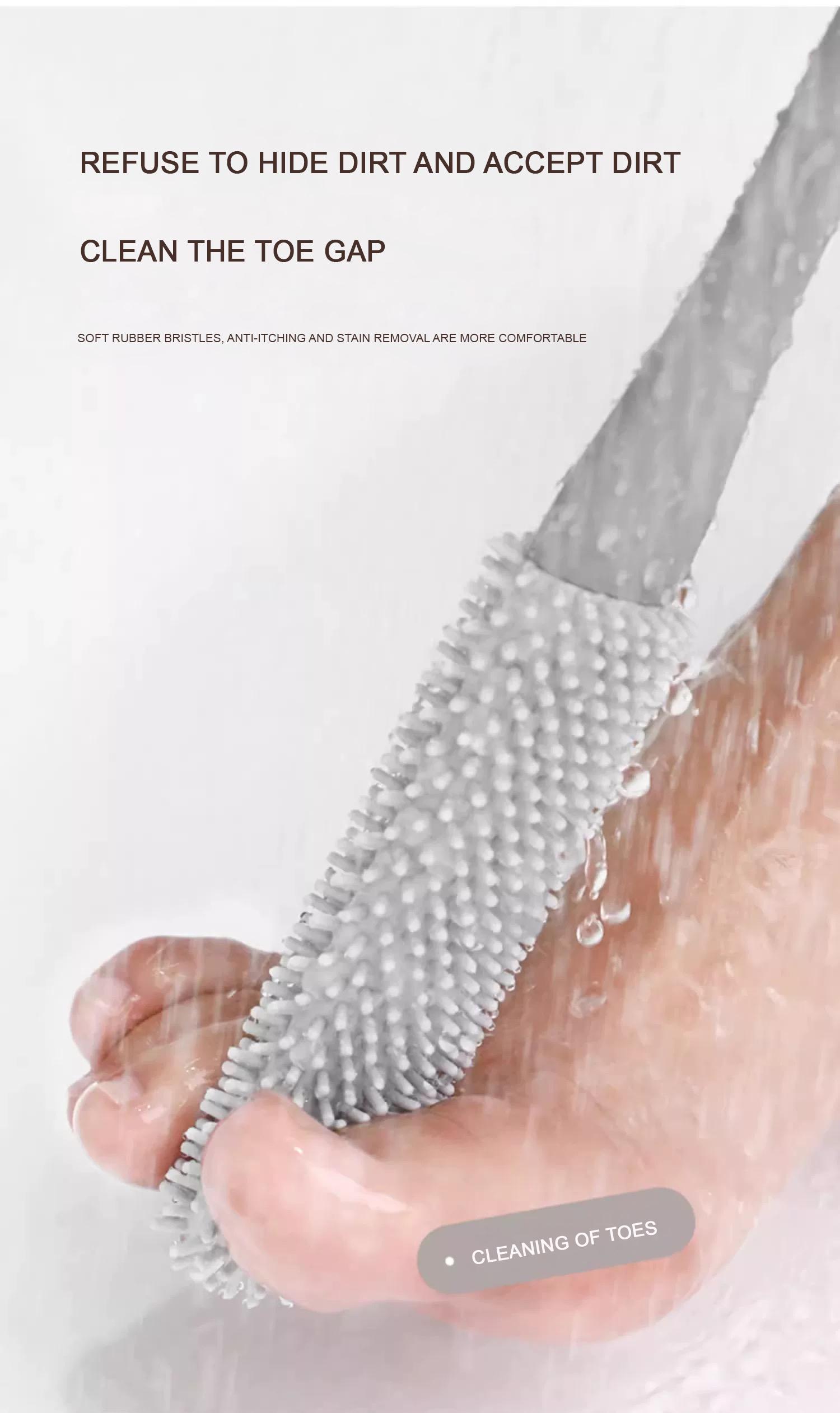 【S1】Toe Gap Cleaning Brush Long Handle Silicone Toe Crevice Cleaning Brush & Exfoliating Brush, Foot Scrubber in Shower Toe Cleaning Brush
