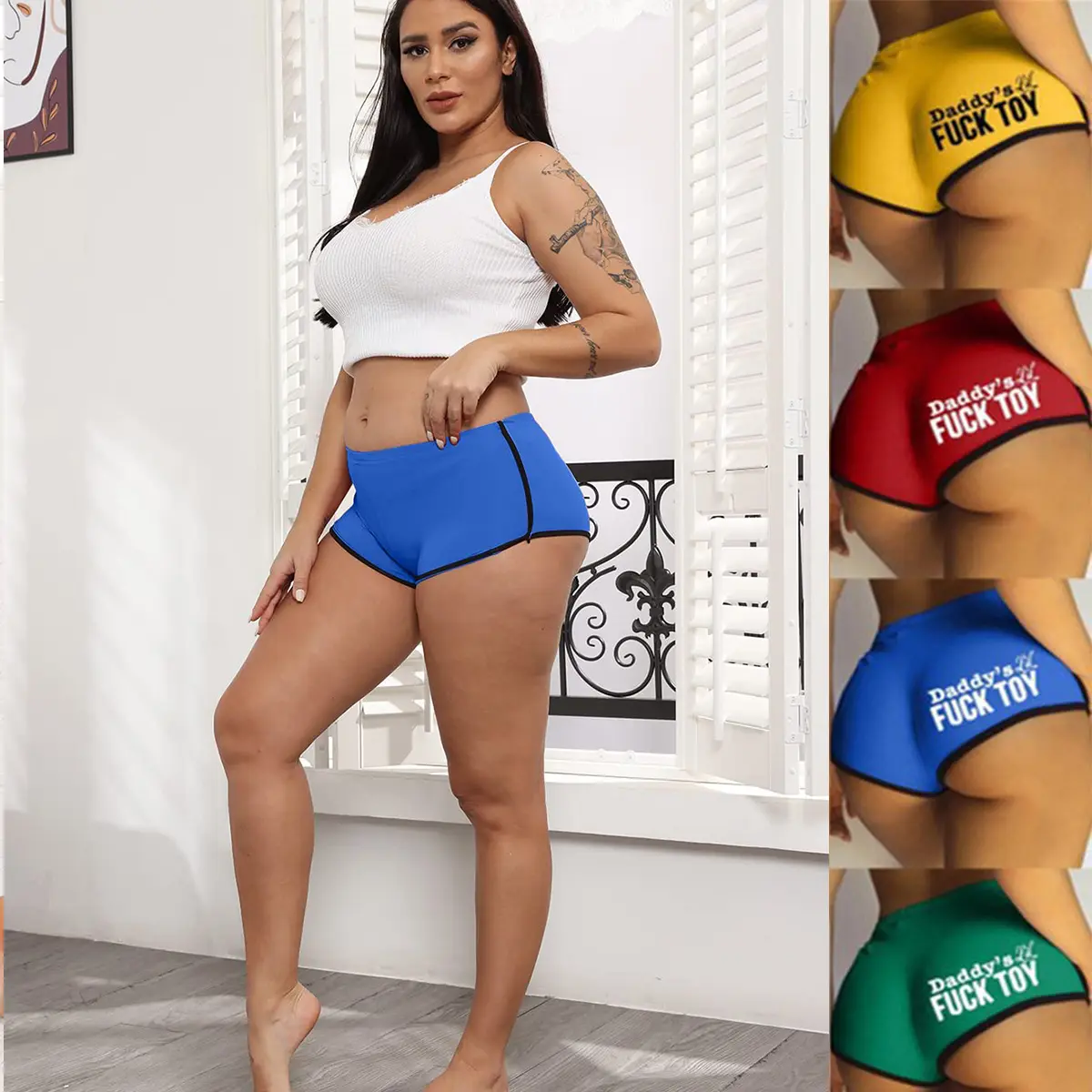 Womens Yoga Booty Shorts Sexy Printed Dance Sport Workout Hot Pants Plus Size Lounge Wear Briefs