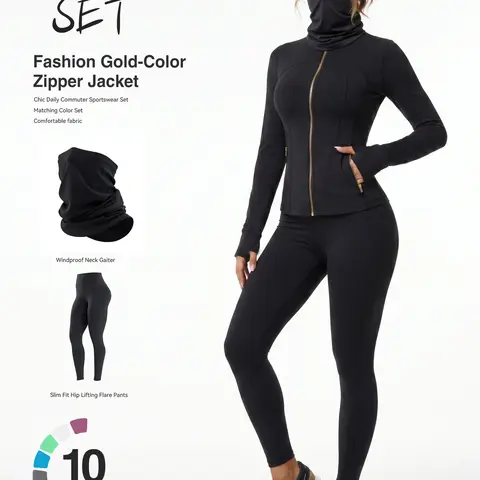 Uncia Active Women's Athleisure Yoga Outfits - Slim Zip-Up Stand Collar Athletic Jacket with Thumb Holes, High-Stretch Butt-Lifting Yoga Pants (Workout & Gym Sets), 2 Piece Sets