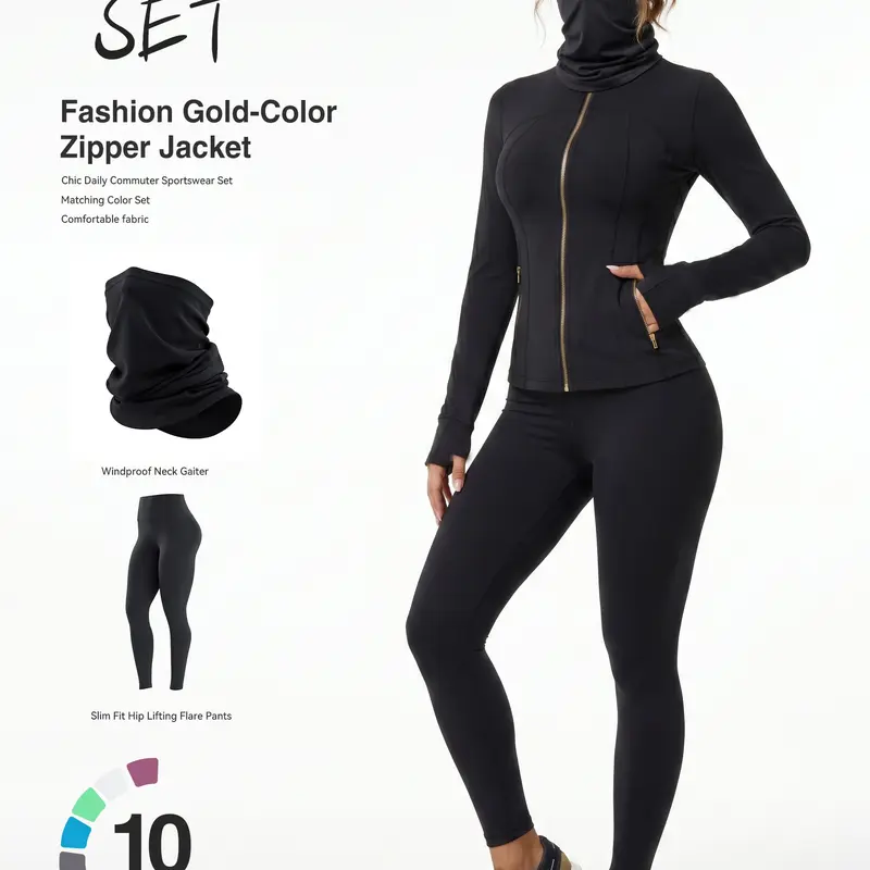 Uncia Active Women's Athleisure Yoga Outfits - Slim Zip-Up Stand Collar Athletic Jacket with Thumb Holes, High-Stretch Butt-Lifting Yoga Pants (Workout & Gym Sets), 2 Piece Sets