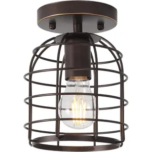 ® Industrial Vintage Flush Mount Ceiling Light,Oil Rubbed Bronze Semi Flush Mount Ceiling Lamp Fixture for Hallway Stairway Kitchen Garage, E26,1 Pack
