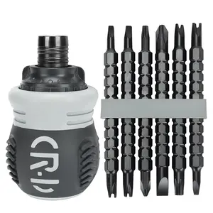 Short ratchet screwdriver CR-V hardened hard dual-purpose screwdriver head Telescopic dual-purpose screwdriver cross Slotted screwdriver head Screwdriver powerful magnetic multi-function fathersdaygift