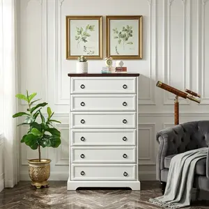 Eyisean 6 Drawer Dresser, Farmhouse Dresser, Nightstand & End Table Chest of Drawers for Bedroom, Wood Storage Cabinet for Closet, Hallway, Living Room, Entryway