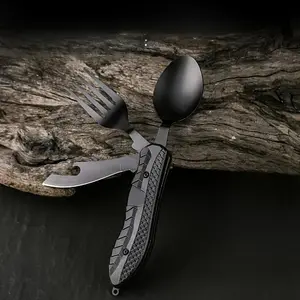 4-in-1 Foldable Camping Utensil Set, Portable Stainless Steel Fork Spoon Knife Bottle Opener Combo with Non-Slip Handle for Outdoor, Travel & Daily Use outdoorfun