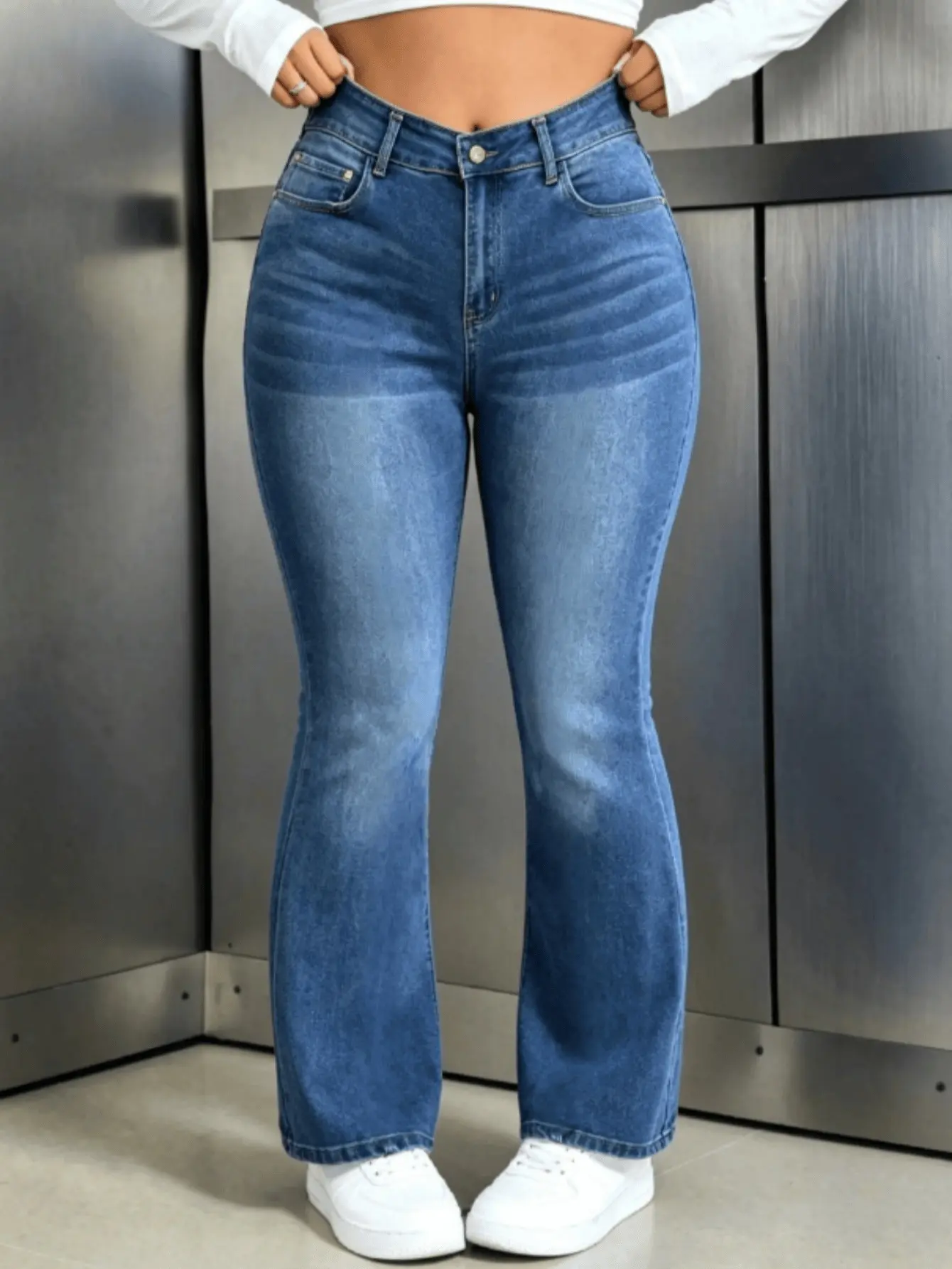 WH48 High Waisted Stretchy Denim Jeans for Women, Flare Jeggings Bootcut Denim with Multi-Pockets ,Classic Women's Pants, Daily Urban Fashion Wear for All Seasons.