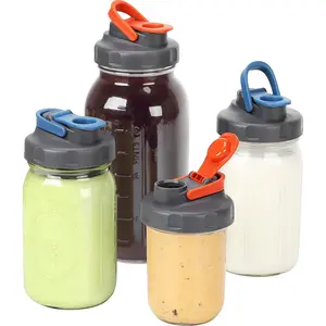 4 Pack Mason Jar Lids, Wide Mouth Pour Spout Flip Cap Lids for Ball Brand Mason Jars, Leak Proof Airtight for Drinking Salad Dressing & Food Storing