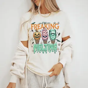 I'm Freaking Melting Halloween Icecream Unisex Top - Crew Neck Short Sleeve Fitted Tee with Graphic Print for Summer Casual Wear