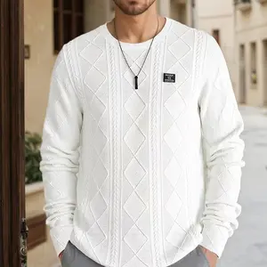 Men's Jacquard Textured Patch Design Crew Neck Long Sleeves Pullover long-sleeved polo shirt Menswear Hoodie go see outfit streetwear vacation outfit long  sleeve  shirt streetwear fall Chainsaw Crewneck polyester fit Casual Geometric Pattern Sweatshirt