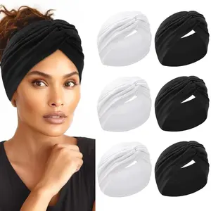 6PCS Extra Wide Headbands for Women, Large Like Turban Knotted Bandana Head Bands for Women Non Slip, Boho Headbands for Women's Hair (3Pcs White + 3Pcs Black)
