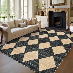 1PC Indoor Modern Geometric Checkerboard Floor Cover for Room Accessory Washable Soft Low Pile Area Rug for Bedroom Living Room Easy Care Non Slip Runner Rug Rug Room Men - Black Camel