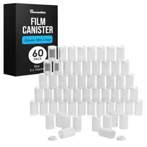 Houseables Film Canisters With Caps, Film Canisters, 35mm Case, Container With Lids, Cannisters For Rockets, Empty Camera Reel Holder, Bottles, Coin Storage, Clear, Plastic, 8oz, 2"x1", 60 Pack, Bulk