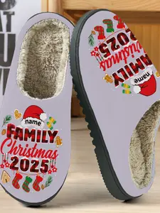 Women's Christmas Home Custom Sport Cotton Slippers, Warm Holiday Style, Fuzzy Lined Anti-Slip Thick Sole, Casual Indoor & Outdoor Shoes