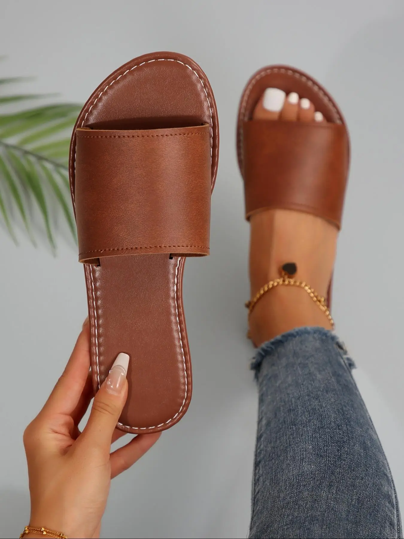 Women's Fashionable Plain Color Slide Sandals, Casual Comfortable Flat Sandals for Beach, Fashion Shoes for Party, Daily Clothing Decor