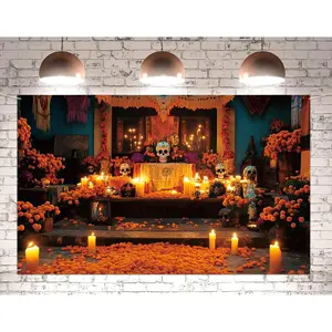Día de Muertos Altar Tapestry - Serene Ofrenda Decor for Day of the Dead & Remembrance with Candles and Marigolds