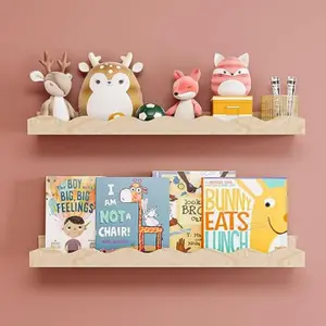 2-Pack Cute Wave Wood Tone Shelf, Bedroom Living Room Bookshelf, Wall Mounted Storage Rack, Decorative Organizer