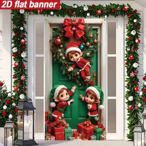 Christmas Elf Door Banner, Durable Polyester Material, Indoor Outdoor Use, Home Kitchen Decor, Party Carnival Wall Window Decoration