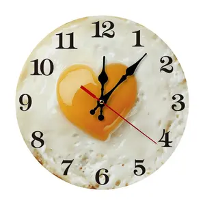 10in/12in DIY Assembly Needed Wooden Funny Realistic Fried Egg Wall Clock - Silent Sweep Movement, Heart Yolk Food Print, Classic Home Decor, Ideal for Kitchen/Room Decor, Battery Not Included, Assembly Required Gift