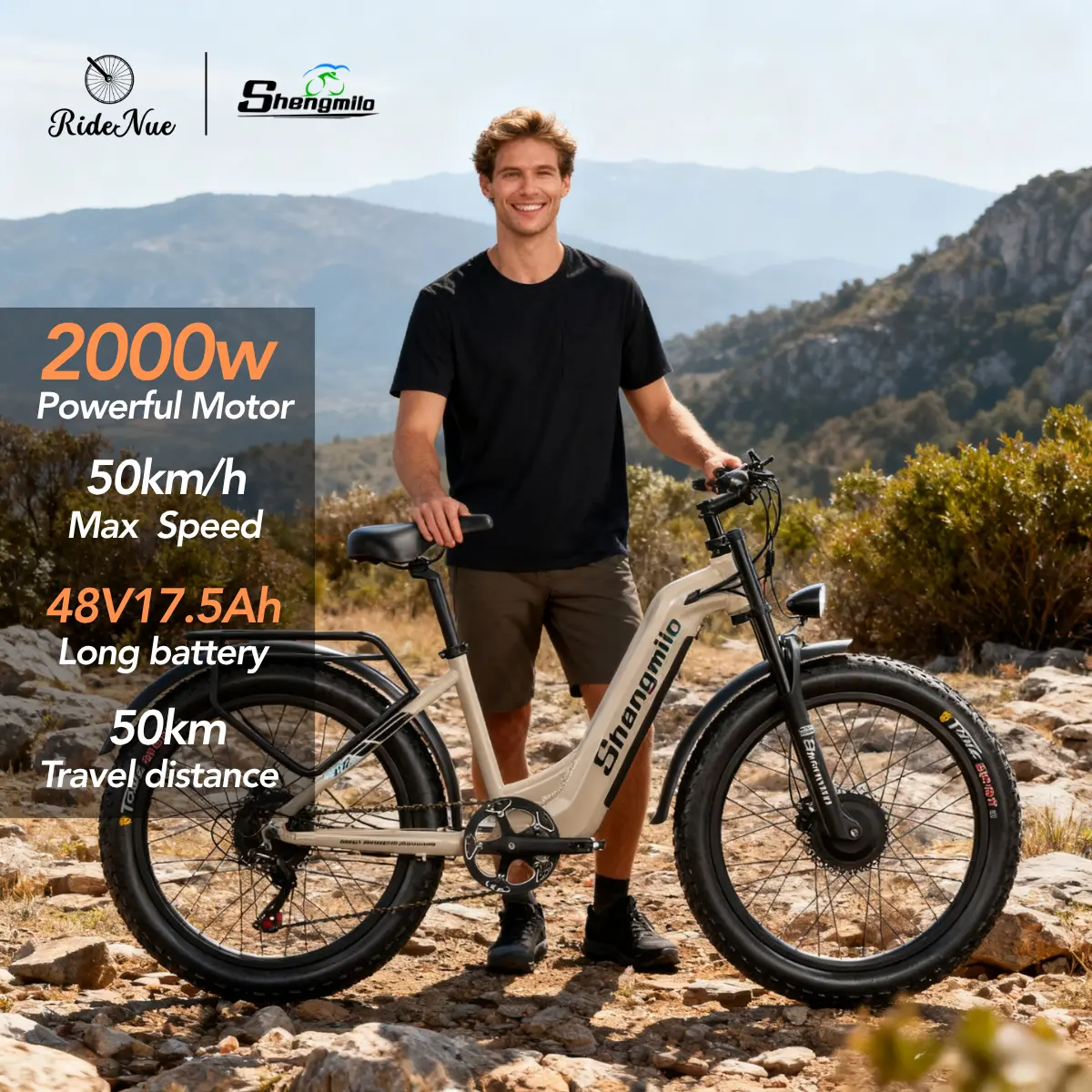 Shengmilo S700 Electric Bike, 2000W Dual Motor, 48V 17.5Ah Samsung Battery, 50KM/H Max Speed, 80KM Range, Hydraulic Disc Brakes, Dual Suspension, 26x3.0 Fat Tires, Shimano 7-Speed, 40° Climb, Step-Thru Frame, LCD Display, UL 2849 Certified