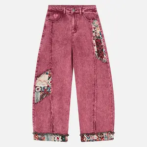 Aelfric Eden Patchwork Distressed Baggy Wide-Leg Jeans with Pockets Soft Denim Casual Streetwear Vintage Y2K Pantstressed Pants