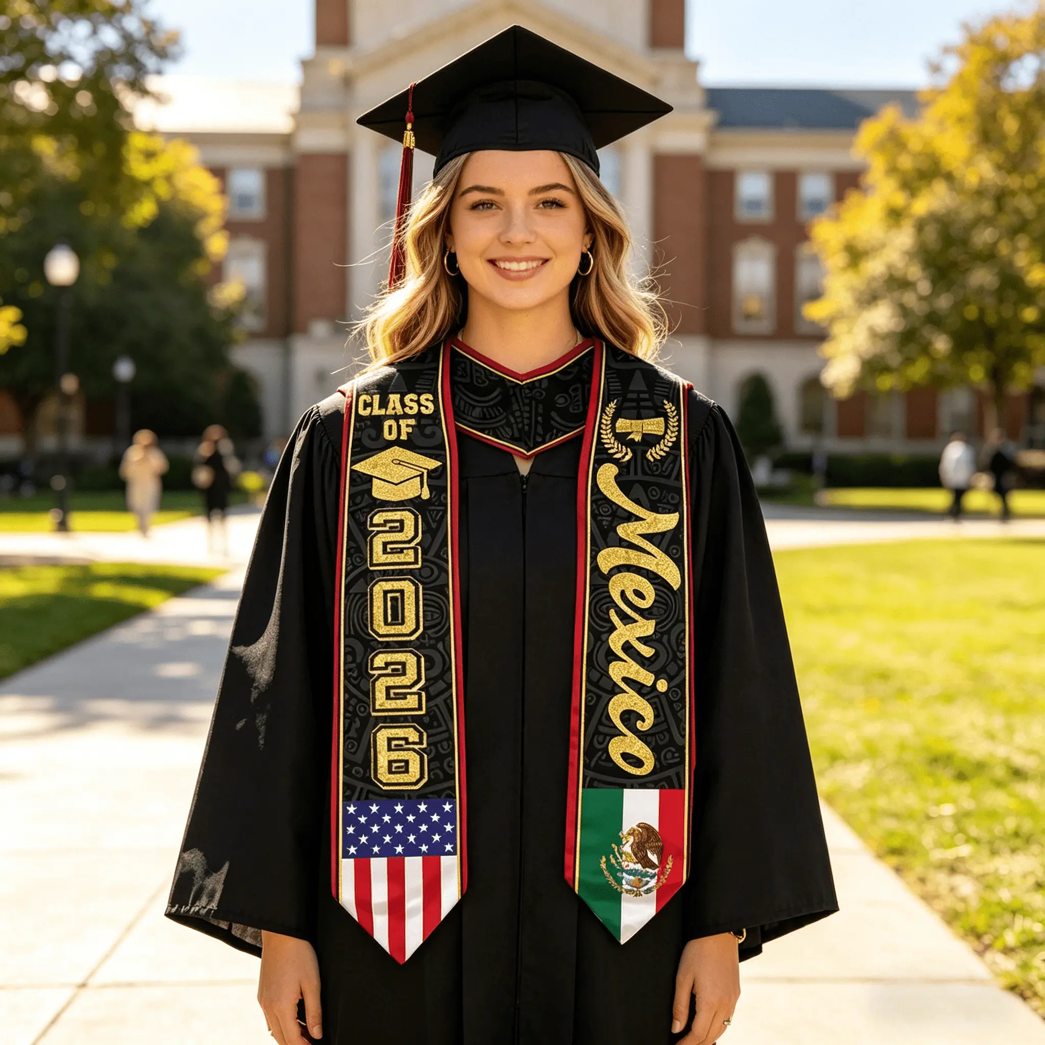 EastJia 2026 Unisex Polyester Graduation Sash - Mexican & Mexican American Flag All-Over Print,WHIMCHOIT, Multi-Size (S & L) Stole, Soft, Comfortable, Lightweight, Breathable, Reusable, Washable Party Accessory, Graduation Gift summerwins, 5.0 Inches X