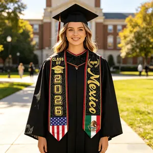 EastJia Mexico Graduation Sash, 2026 Mexican & Mexican American Flag All-Over Print Unisex Polyester Multi-Size (S & L) Stole, Soft, Comfortable, Lightweight, Breathable, Reusable, Washable Party Accessory, Graduation Gift for Him & Her
