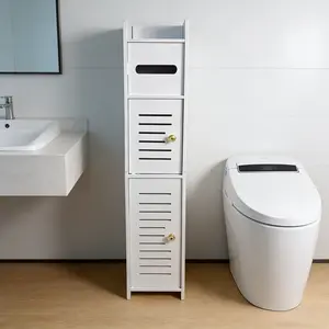 Narrow Bathroom Lockable Storage Cabinet with Door, Top Flip Paper Holder, Multi-Layer Organizer, Ideal for Small Spaces, Dormitory, Rental Homes