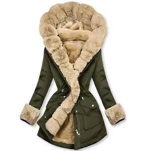 Cotton-padded Winter Women's Warm Coat Hooded Overcoat Fur Collar Cotton Jacket W384 detachable hood Long Sleeve Outerwear Fitted Basic Womenswear Tops Can be used with raincoatGift