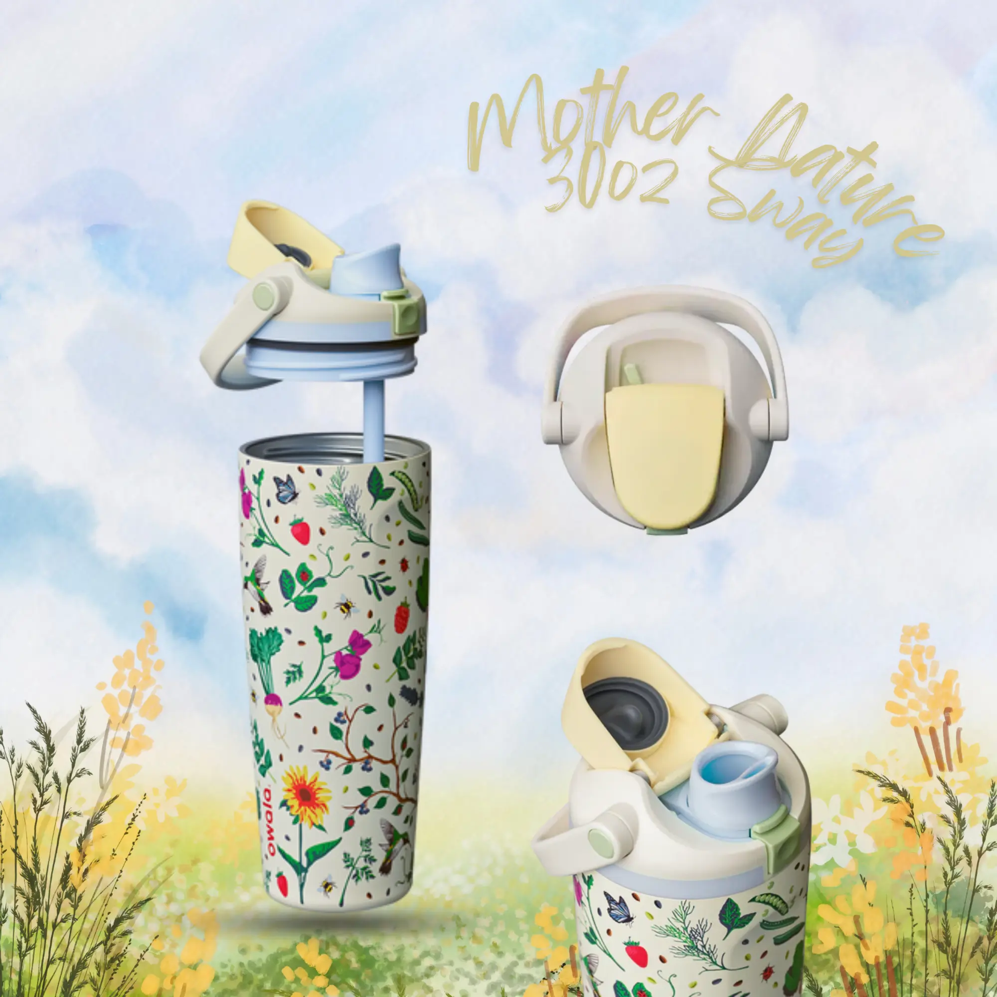 Owala FreeSip Floral Mother Nature Sway Insulated Stainless Steel Water Bottle with Straw, 32oz Triple Layer Vacuum Tumbler, Leak-Proof Sports Flask, Mom's Gift, Gift For Her