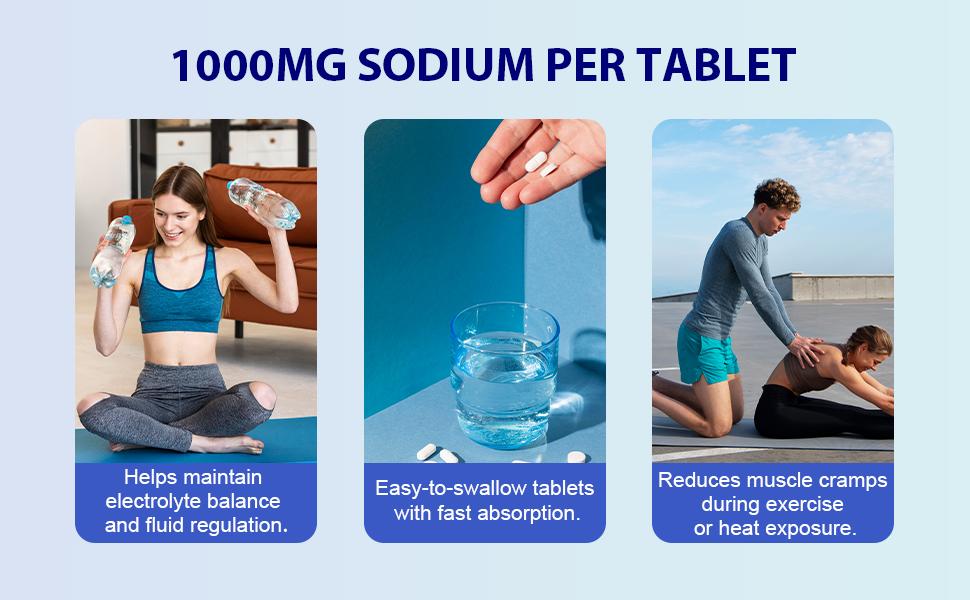 Sodium Chloride Tablets，Sodium Chloride 1 gm, Salt Pills for Pots, Electrolytes Salt, Electrolytes Replenisher Hydration Drink, 3 Packs