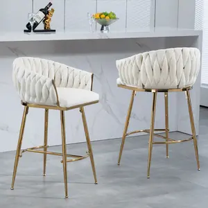 Toauuo 2-Pack 26 Inch Counter Height Bar Stools, Premium Velvet Hand-Wave Back Chairs, Golden Chromed Base & Footrest, High-Density Foam Ultra Comfort Vanity Stools for Indoor Kitchen Bedroom Office Bar Cafe