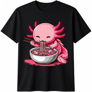 Anime Kawaii Axolotl Eating Ramen Noodles Kids Teen Girl Boy T-Shirt  made in usa