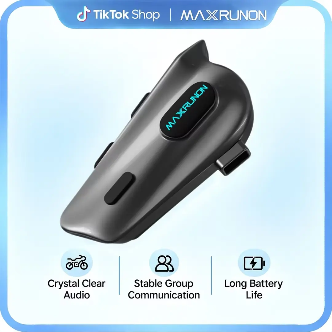 MAXRUNON 2Y Model Motorcycle Helmet Bluetooth 5.3 Intercom Headset - 500m Range, 2-Rider Talk, IPX5 Waterproof, FM Radio, Noise Canceling, Universal Fit, Glove-Friendly Motorcycle Accessories for Bikers