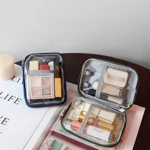 Portable Mini Travel Makeup Bag, Transparent Large Capacity Cosmetic Pouch, Simple Storage Small Bag for Coins Lipstick Data Cable, Zipper