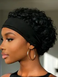 6 Inches Headband Glueless Wig Human Hair Short Curly Wigs for Women, Natural Medium Length Casual Style, Perfect for Daily Use