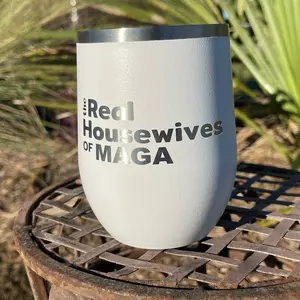 Real Housewives of MAGA 12 oz. White Vacuum Insulated Stemless Wine Tumbler with Lid Cup Reusable Washable Drinkware Stainless Steel