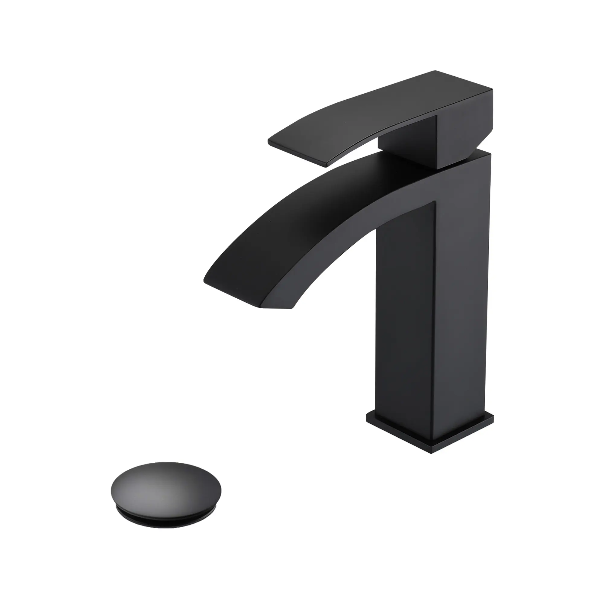 Waterfall Spout Bathroom Sink Faucet Single Handle Lavatory Vanity Tap with Pop-Up Drain and Overflow, Modern Chrome Finish, Deck Mount, 1-Hole Installation, for Bathroom Vanity Sink Basin, Home Furniture and Household Product Search Terms