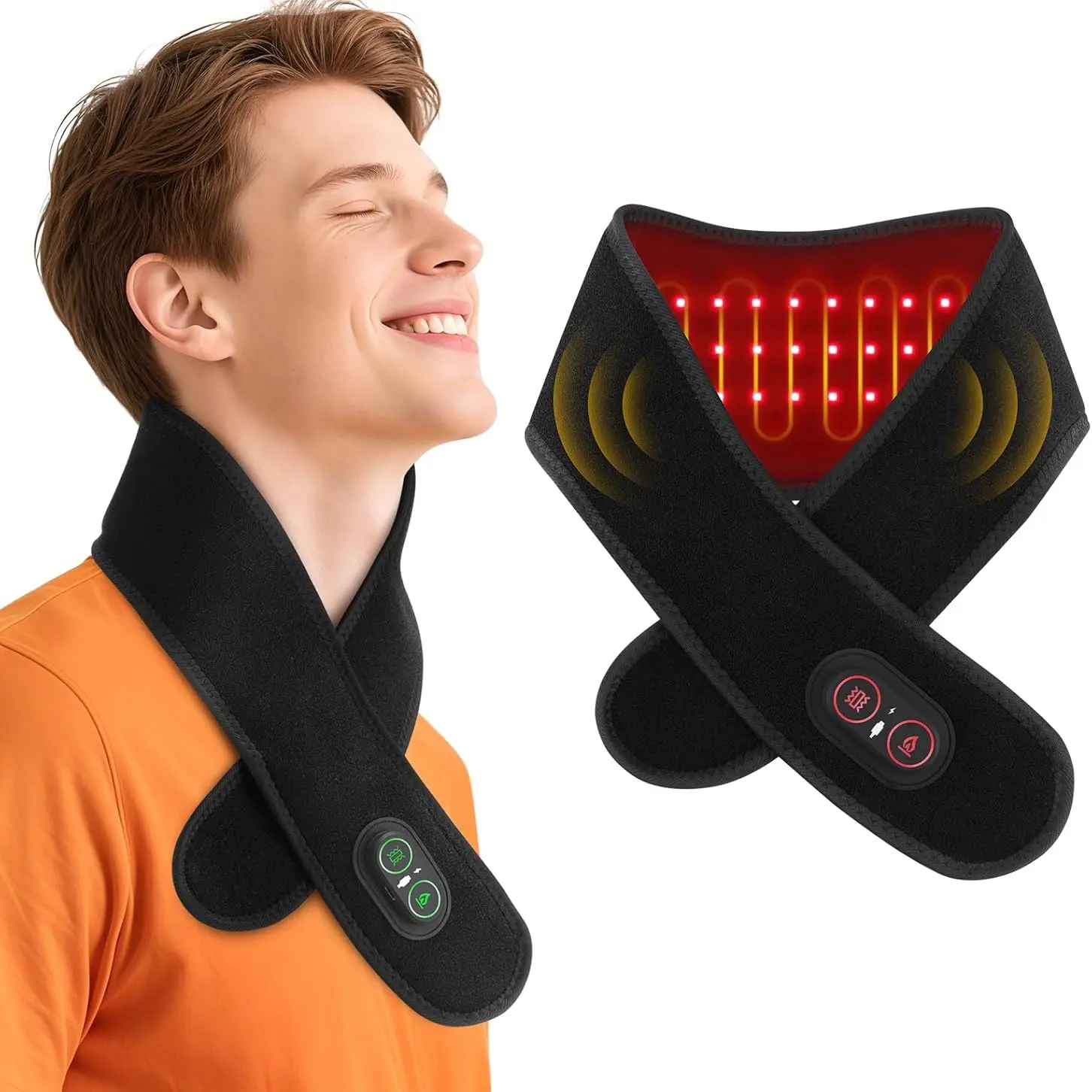 Cordless Neck Heating Pad, Multifunctional Rechargeable Heating Pad, Neck Vibration Light Heating Wrap 660 & 850nm Light, Infrared Heat, Shoulder Neck Massage Wearable Relaxation Device