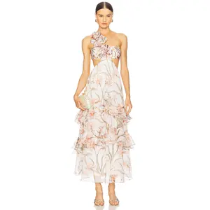 PatBO Botanic Retro Flower Applique Beach Dress in Off White