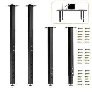 Yuleimy Adjustable Heavy Duty Square Table Legs 24-40 Inch, Metal Furniture Legs with Dual Screw Locking for DIY Desk, Workbench, Kitchen Counter - 1.77" Square Tubing, Max Load 300lbs/Leg, Black/White, 2/4 Pack