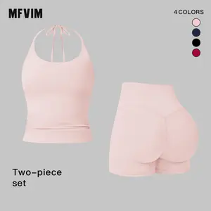 Women's Fitness Set 2 Piece Backless Neckless Sports Bra High Waisted Hip Lift Shorts Yoga Fitness Clothes Casual Sportswear two Exercise Activewear Athletic Stretchy Material