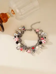 Baseball Football Rugby Pendant Sports Style Copper Bracelet, Athletic Accessories Bracelet, Sporty Charms, Women's Party Wear, Geometric Pattern, Perfect for Gatherings